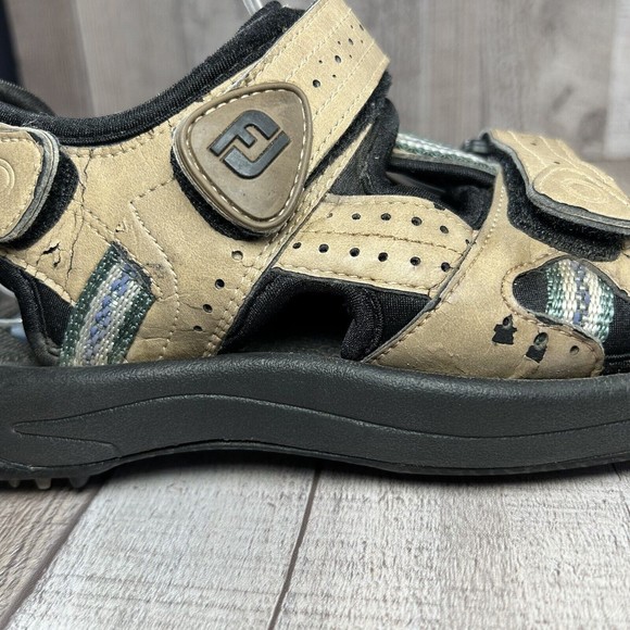 FootJoy FJ GreenJoy Men's Leather Golf Sandals Spikes Tan Beige Size 7M 48786 - Picture 10 of 13